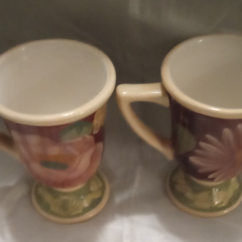Source Unknown Cream and Green Mugs for Dining